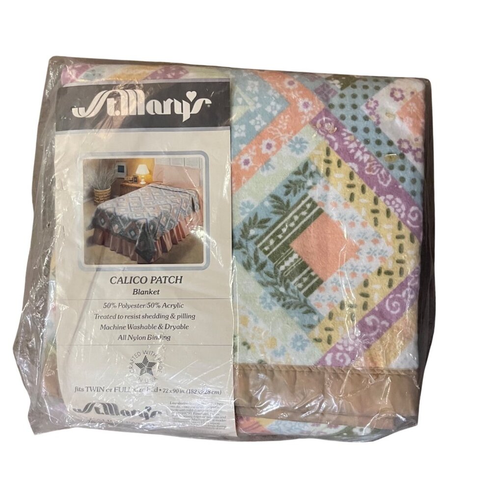 Vintage St Mary’s Calico Patch Blanket Twin Full 72x90 New